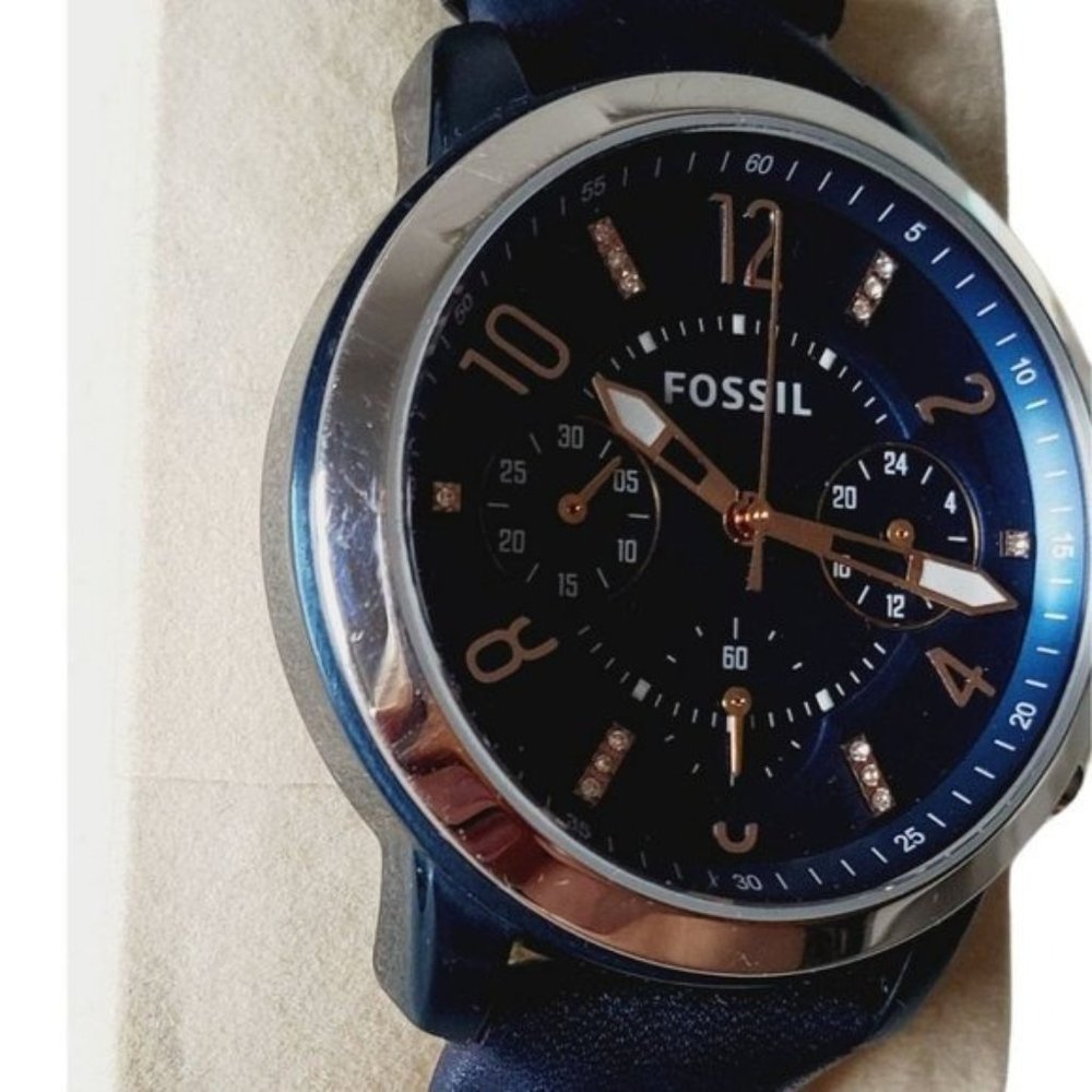 Women's Fossil Gwynn Blue Leather Strap Chronograph Watch ES4131 - Picture 5 of 9
